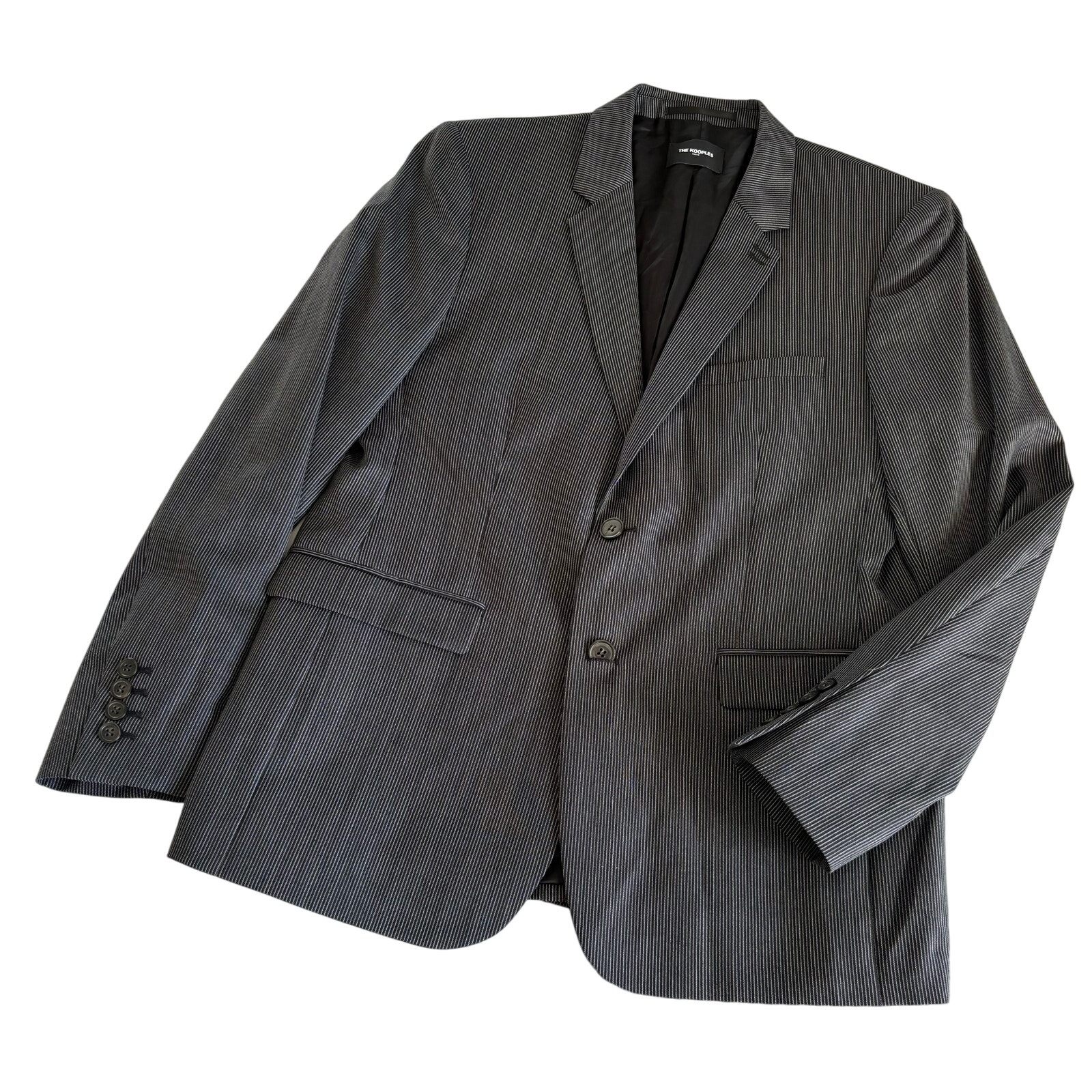 The Kooples Mens 100% Wool Slim Fit Blazer Jacket Black And White Stripe Size 50